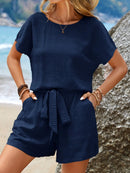 Conjunto Feminino Verão Blusa e Short com Cinto