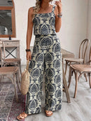 Conjunto Feminino Regata e Calça Soltinho Estampado Retrô