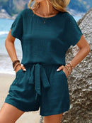 Conjunto Feminino Verão Blusa e Short com Cinto